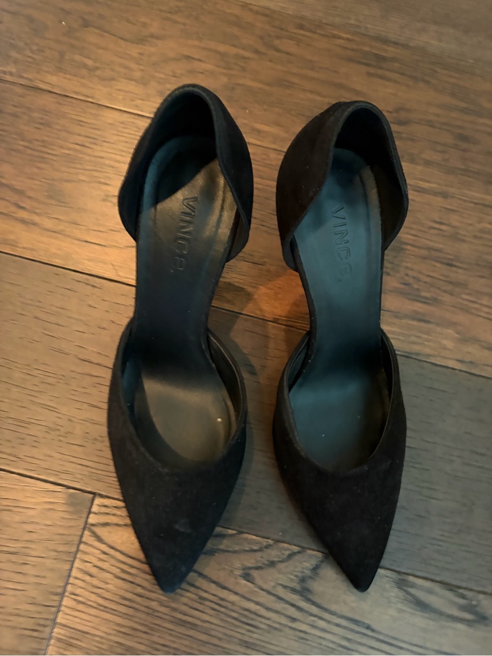 Vince Black Suede D'Orsay Pointed Toe Pumps